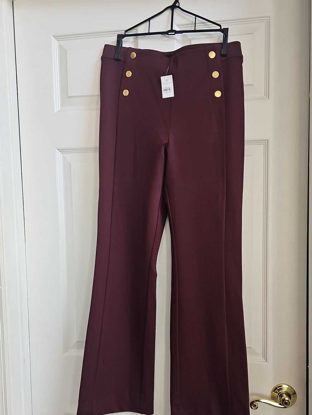 Ann Taylor Wide-Leg Pants in Burgundy with Gold Buttons